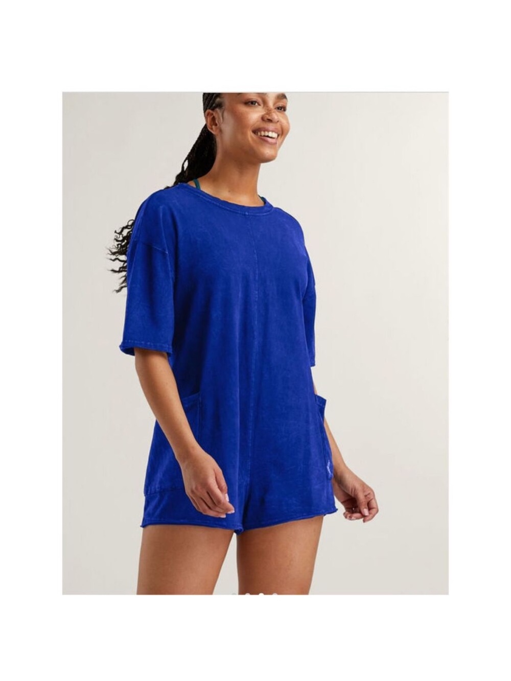 Free People Movement Hot Shot Tee Romper Electric Shock Blue Oversized Sz XS NEW